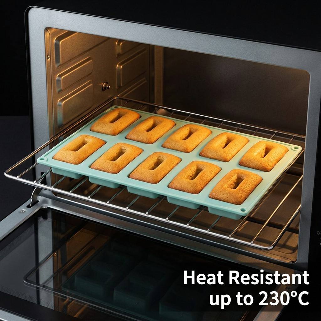 Tray Mold Rectangle - Yapışmaz 10 Delikli Dikdörtgen Silikon Pişirme