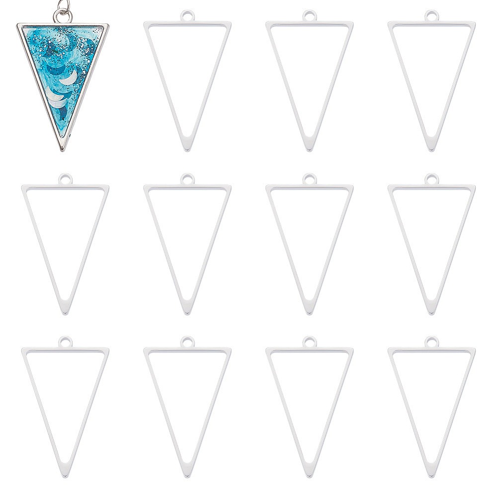 Bezels Pendant Resin - 16 Adet Paslanmaz Çelik Üçgen Açık