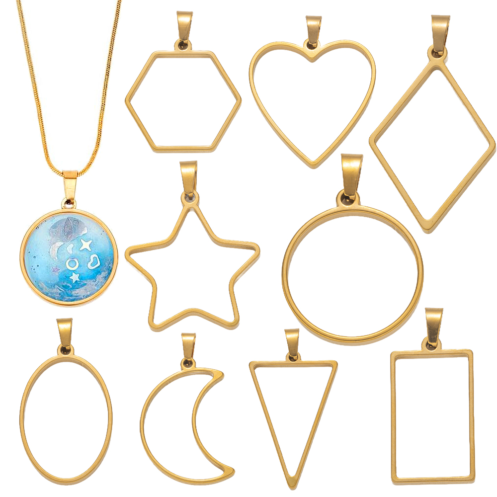 Bezels Pendant Resin - 5 adet Paslanmaz Çelik Açık Arka