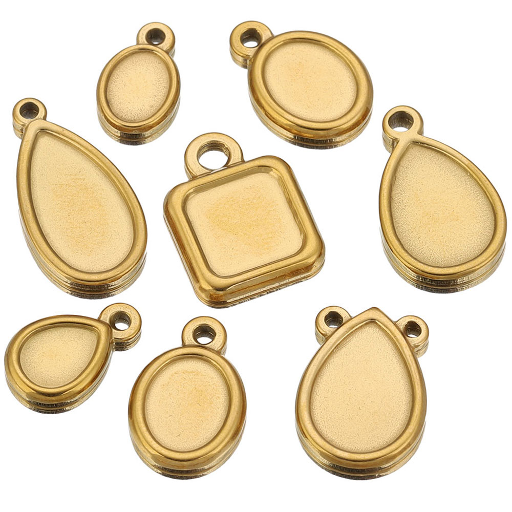 Bezels Pendant Resin - 5 adet Paslanmaz Çelik Kare Damla