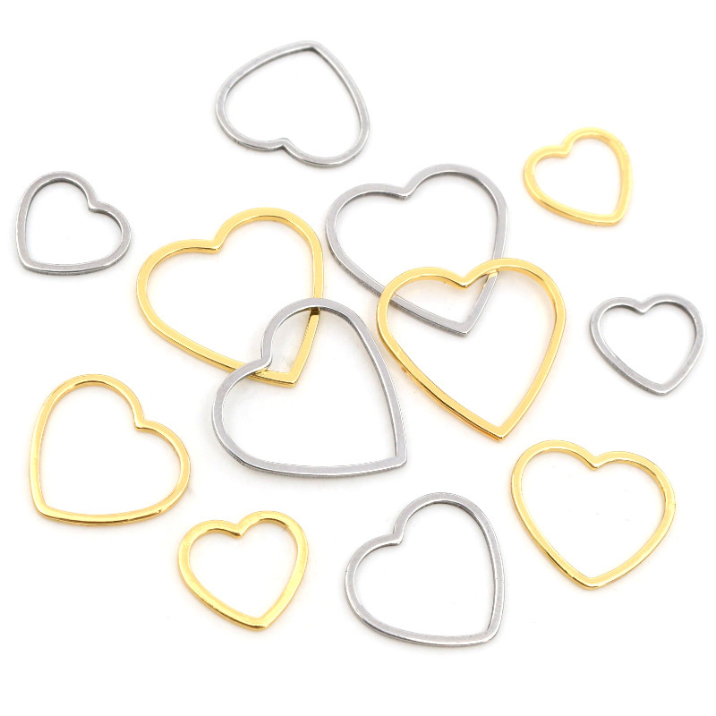 Bezels Pendant Resin - 20pcs kalp Charm altın paslanmaz çelik